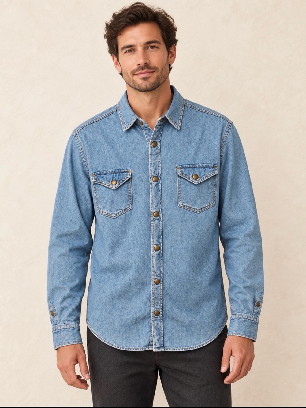 Billy Reid Light Blue Denim snap Button-Front shirt size XL made in the USA